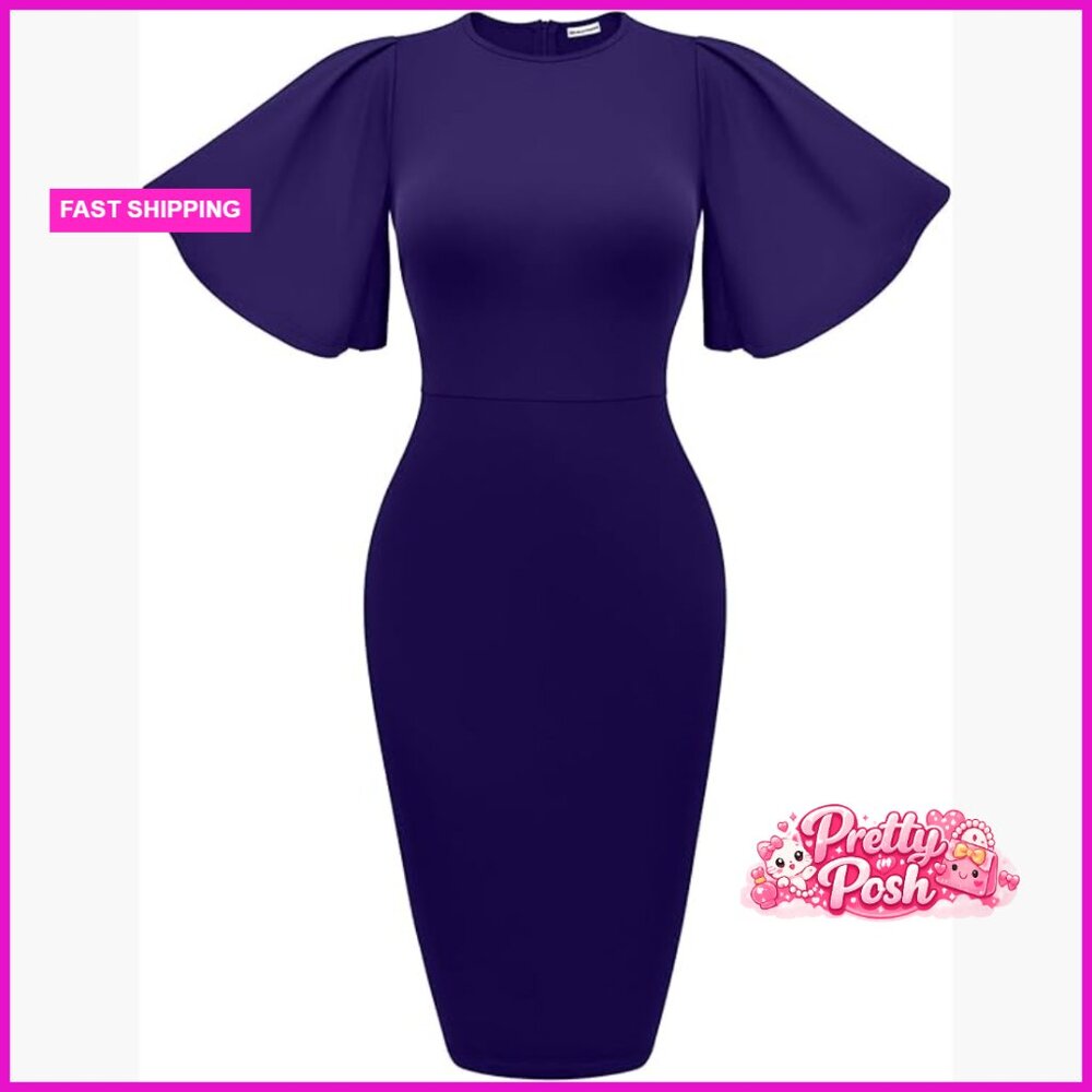 Polyester Spandex Bodycon Ruffle Flared Short Sle… - image 1